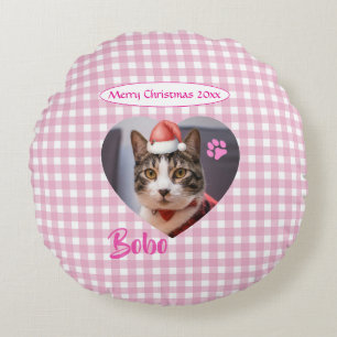 Create Your Own Cute Cat 2 Photo Script Christmas  Round Cushion