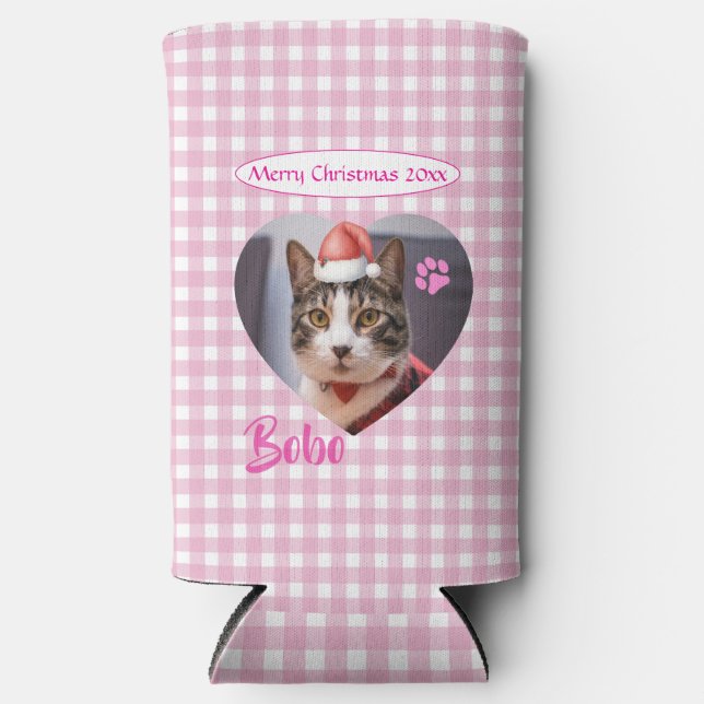 Create Your Own Cute Cat 2 Photo Script Christmas  Seltzer Can Cooler (Front)
