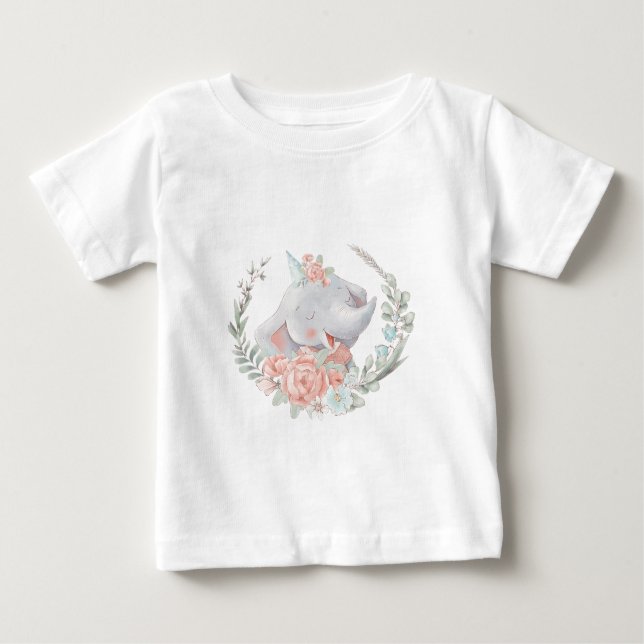 Create Your Own Cute Elephant Birthday Girl Baby T-Shirt (Front)