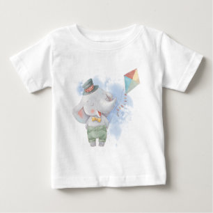 Create Your Own Cute Elephant Flying a Kite Baby T-Shirt