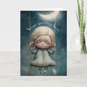 Create Your Own Cute Girl Dreaming on a Swing Holiday Card