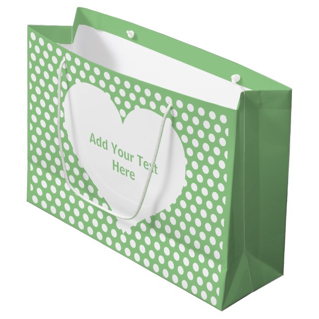 Create Your Own Cute Green White Polkadot Birthday Large Gift Bag (Front Angled)