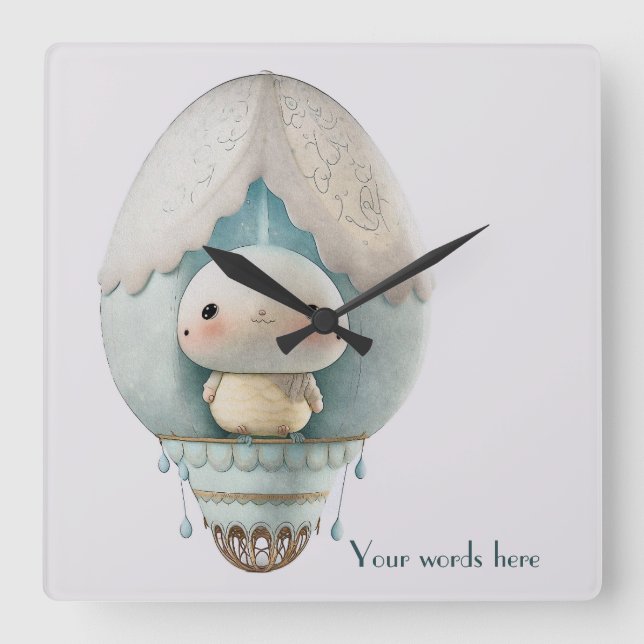 Create Your Own Cute Hot Air Balloon Bird Ride Square Wall Clock (Front)