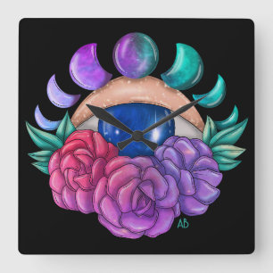 Create Your Own Cute Magic Eye, Moon & Roses Square Wall Clock