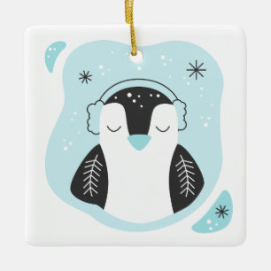 Create Your Own Cute Penguin Blue Christmas Ceramic Ornament