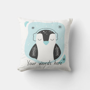 Create Your Own Cute Penguin Blue Christmas Cushion
