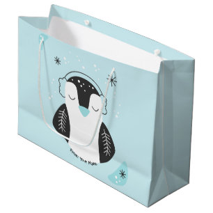 Create Your Own Cute Penguin Blue Christmas Large Gift Bag