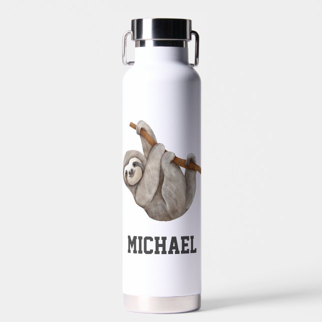 Create Your Own Cute Sloth Name Water Bottle (Front)