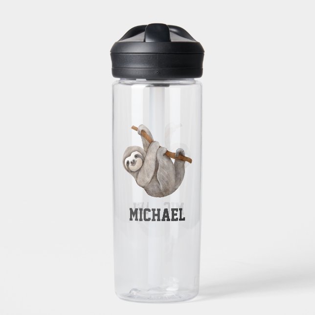 Create Your Own Cute Sloth Name Water Bottle (Front)