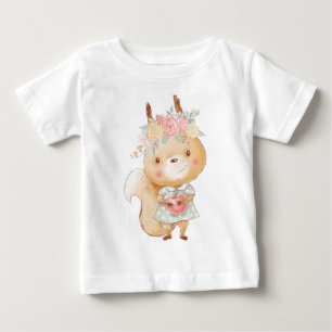 Create Your Own Cute Squirrel with Flowers Baby T-Shirt