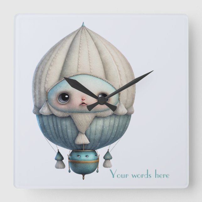 Create Your Own Cute Steampunk Hot Air Balloon Square Wall Clock (Front)