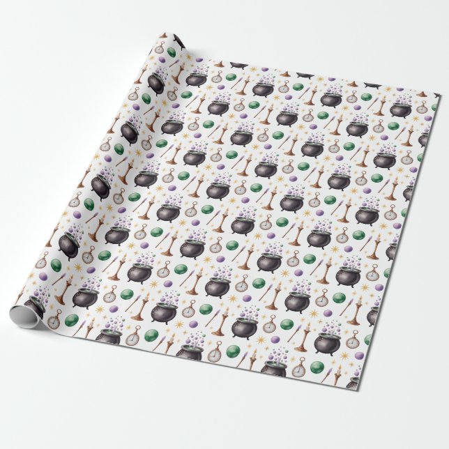 Create Your Own Cute Time for Magic Cauldrons Wrapping Paper (Unrolled)
