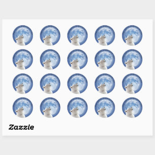 Create Your Own Cute Wolf Howls   Blue Moon Sky on Classic Round Sticker