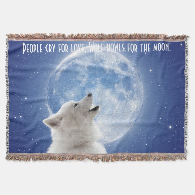 Create Your Own Cute Wolf Howls | Blue Moon Sky on Throw Blanket (Front)