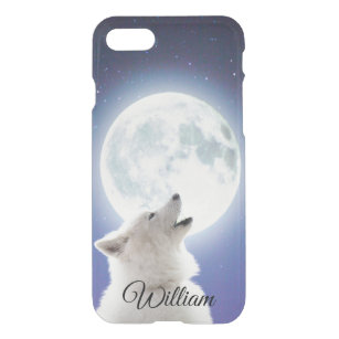 Create Your Own Cute Wolf Howls   Blue Moon Sky  iPhone SE/8/7 Case