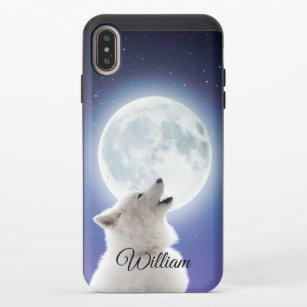 Create Your Own Cute Wolf Howls   Blue Moon Sky  iPhone XS Max Slider Case