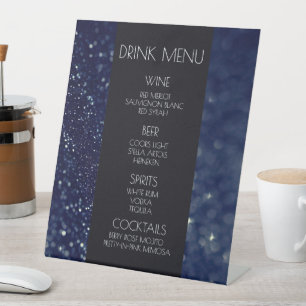Create Your Own - Dark Blue Glitter Drink Menu Pedestal Sign
