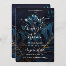 Create Your Own Dark Blue & Gold Leaves Wedding