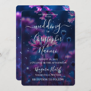 Create Your Own Dark Blue & Pink Flowers Wedding Invitation