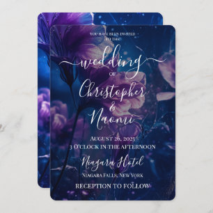 Create Your Own Dark Blue & Purple Flowers Wedding Invitation
