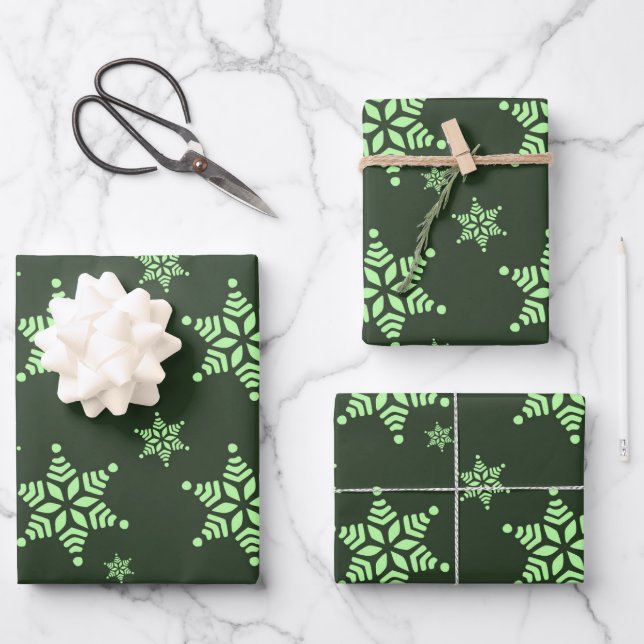 Create Your Own Dark Bold Snowflakes Pattern Wrapping Paper Sheet (Front)