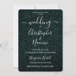 Create Your Own Dark Green Glitter Wedding Invitation