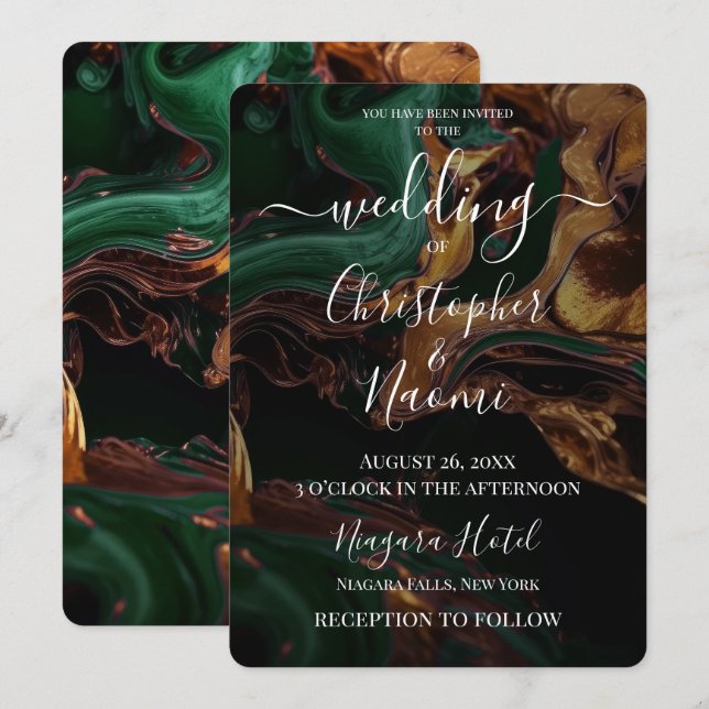 Create Your Own Dark Green Gold Marble Invitation (Front/Back)