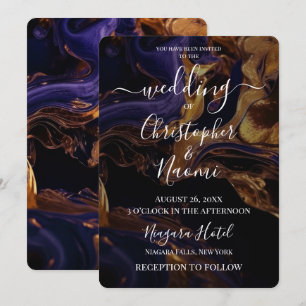 Create Your Own Dark Indigo Purple Gold Marble Invitation