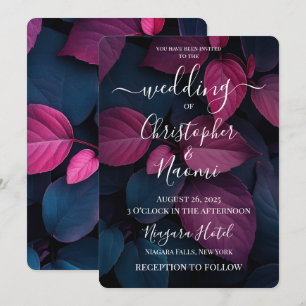 Create Your Own Dark Pink & Black Leaves Invitation