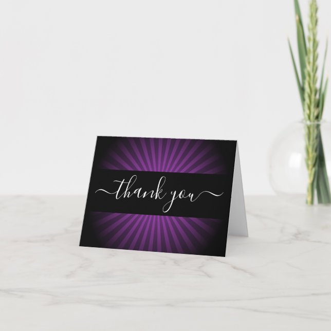 Create Your Own Dark Purple Retro Sunburst Thank You Card (Front)