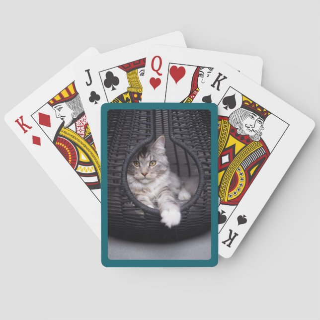 Create Your Own Dark Teal Border Photo Playing Cards (Back)
