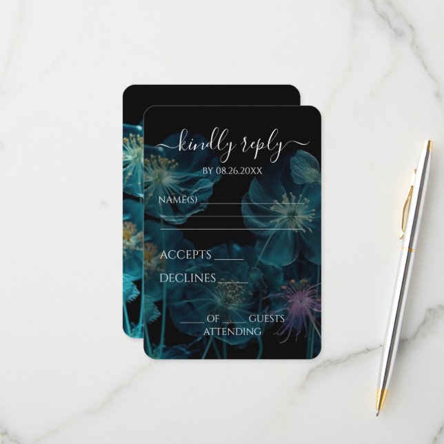 Create Your Own - Dark X-Ray Glow Wildflowers RSVP Card (Front/Back In Situ)