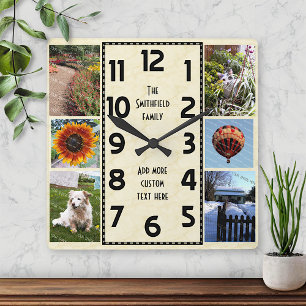 Create Your Own Deco 6 Photo Collage Marbled Square Wall Clock