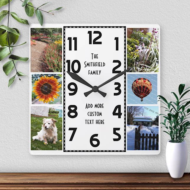 Create Your Own Deco 6 Photo Collage Square Wall Clock (Creator Uploaded)