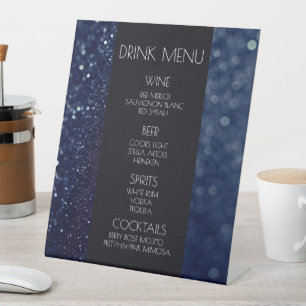 Create Your Own - Deep Blue Glitter Drink Menu Pedestal Sign