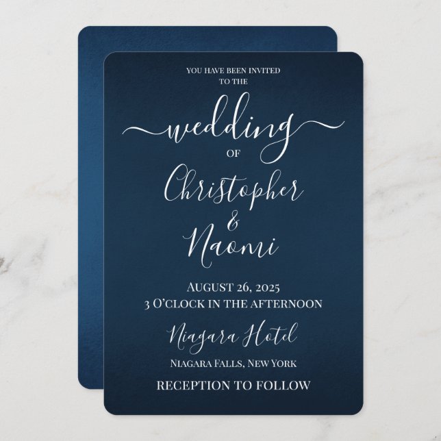 Create Your Own Deep Shaded Blue Wedding Invitation (Front/Back)
