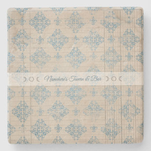 Create Your Own Distressed Blue Damask Lined Paper Stone Coaster