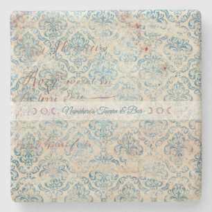 Create Your Own Distressed Blue Damask Love Letter Stone Coaster