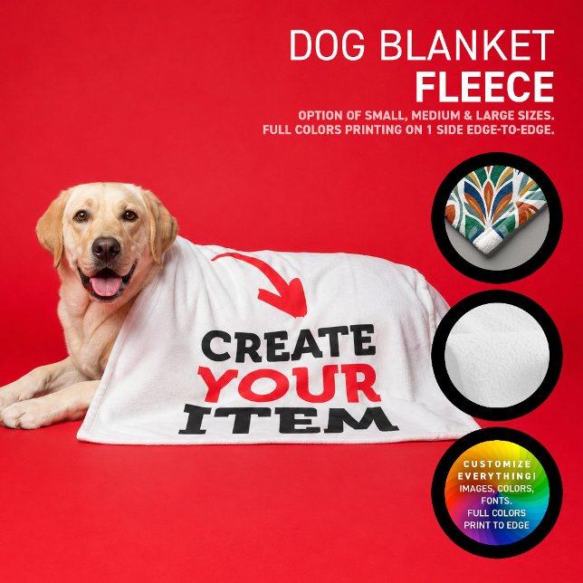 CREATE-YOUR-OWN DIY Custom upload your design dog Fleece Blanket (Create and print your personalized dog and cat fleece blankets, full colors. Design all online!)