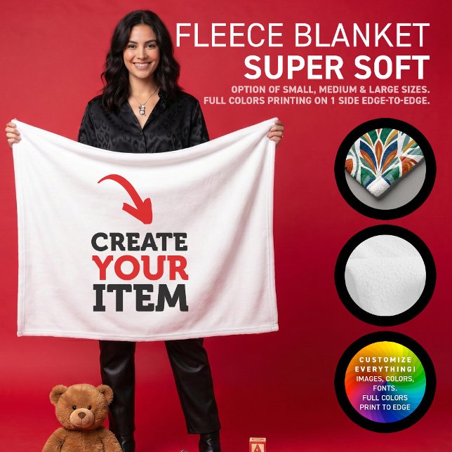 CREATE-YOUR-OWN DIY Custom upload your design Fleece Blanket (Create and print your personalized super soft baby fleece blanket, full colors. Design all online!)