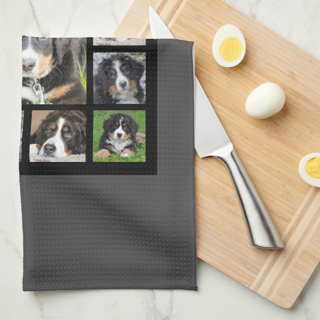 Create your own dog photo collage monogram name tea towel (Quarter Fold)