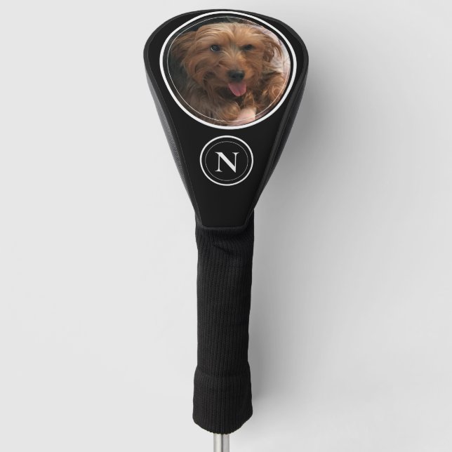 Create Your Own Dog Photo Monogram Pet Black Golf Head Cover (Front)