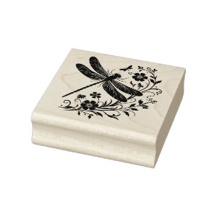 Create Your Own Dragonfly Wildflowers Floral Rubber Stamp