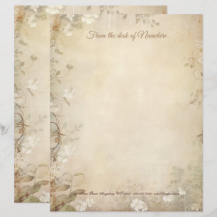 Create Your Own Dreamy Beige White Floral Vintage Custom Letterhead