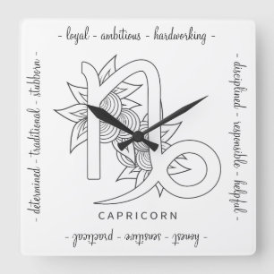 Create Your Own Elegant Black & White Capricorn Square Wall Clock