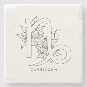 Create Your Own Elegant Black & White Capricorn Stone Coaster