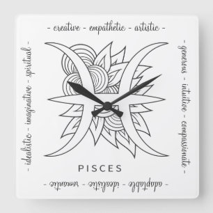 Create Your Own Elegant Black & White Pisces Square Wall Clock