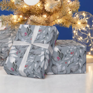 Create Your Own Elegant Dark Grey Tone Red Holly Wrapping Paper