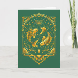 Create Your Own Elegant Gold Art Deco Pisces Holiday Card