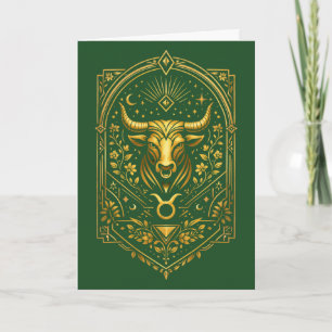 Create Your Own Elegant Gold Art Deco Taurus Holiday Card